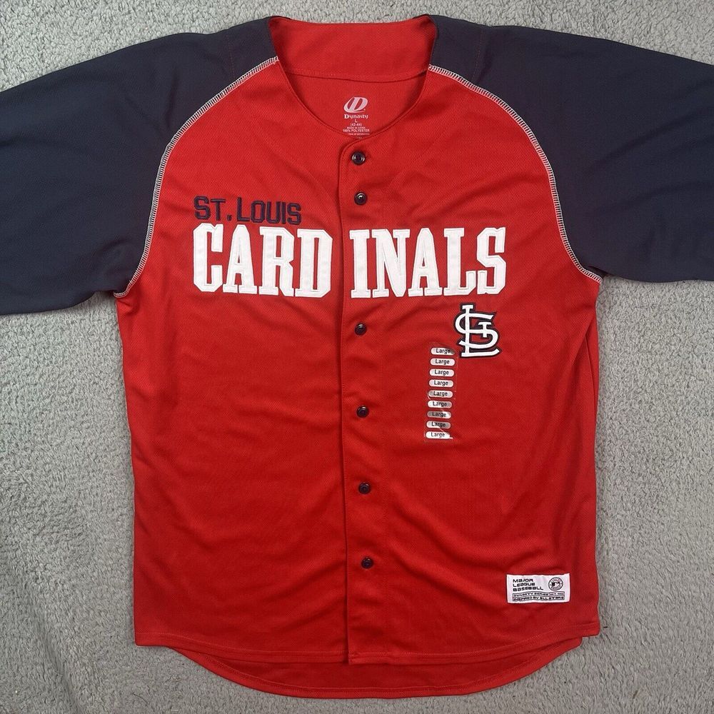 St Louis Cardinals Jersey Mens Large Red Baseball Button Up MLB Embroidered Sz L